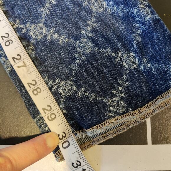 Current/Elliott Blue The Rolled Jeans in Indigo Rose Lattice Print Size 28 - Picture 9 of 13